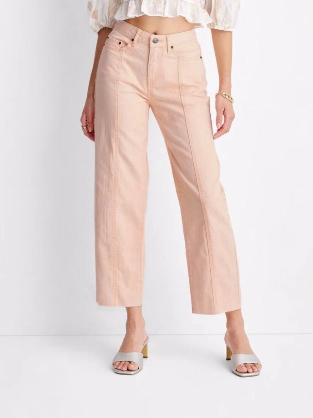 Future Collective High Rise Ankle Straight Leg Peach Acid Wash Coquette Size 20